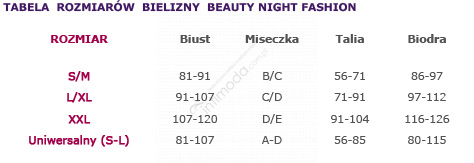 Tabela rozmiarów Beauty Night Estera komplet