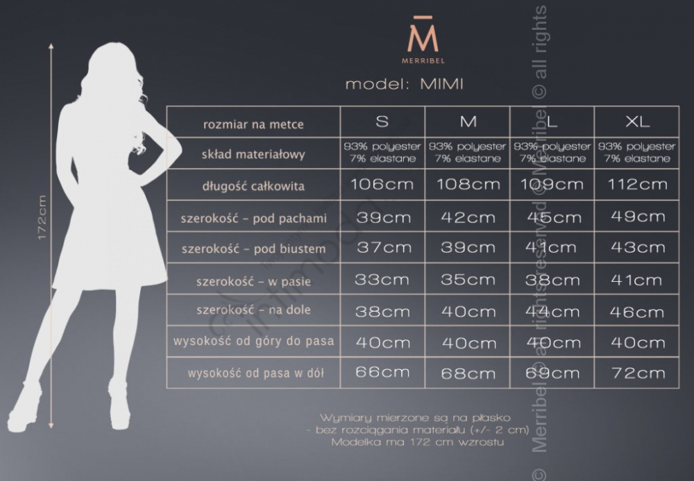 Tabela rozmiarów Merribel Sukienka Sharmanina Miętowa