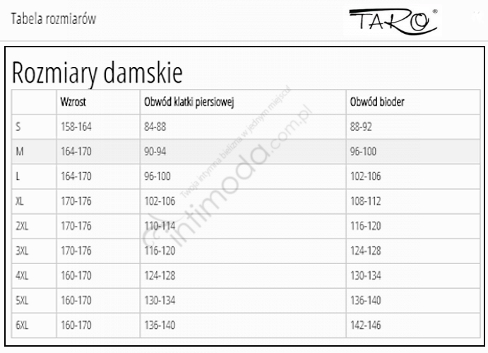 Tabela rozmiarów Taro PIŻAMA TARO 2556 ANA AW22