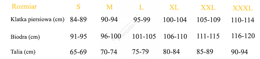 Tabela rozmiarów Kalimo BODY GAN microfibra czarny