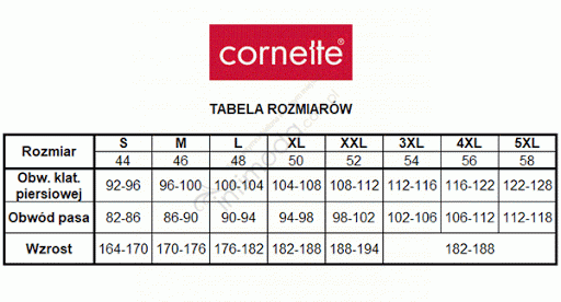 Tabela rozmiarów Cornette Bokserki Kiss Me 2 010/56