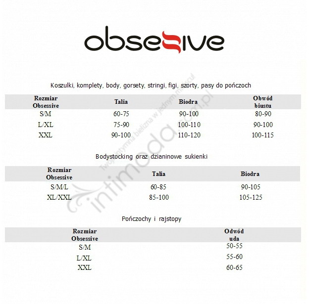 Tabela rozmiarów Obsessive Koszulka Dusk & Dawn Black 828-CHE-1 + stringi GRATIS!