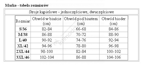 Tabela rozmiarów Marko Kostium kapielowy Rava M-727 (1)