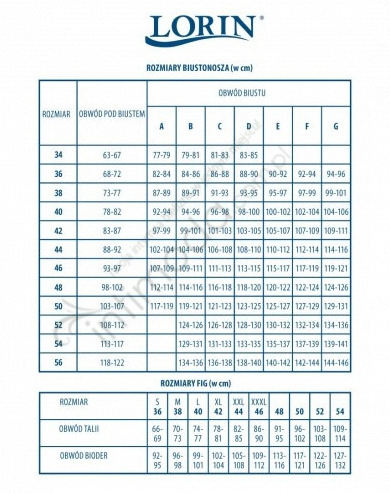 Tabela rozmiarów Lorin Kostium kąpielowy L2274/0